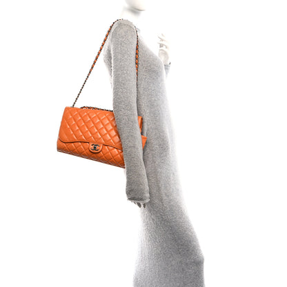 Chanel Lambskin Quilted Jumbo Grocery By Chanel Drawstring Shopping Bag Orange 2 of 16