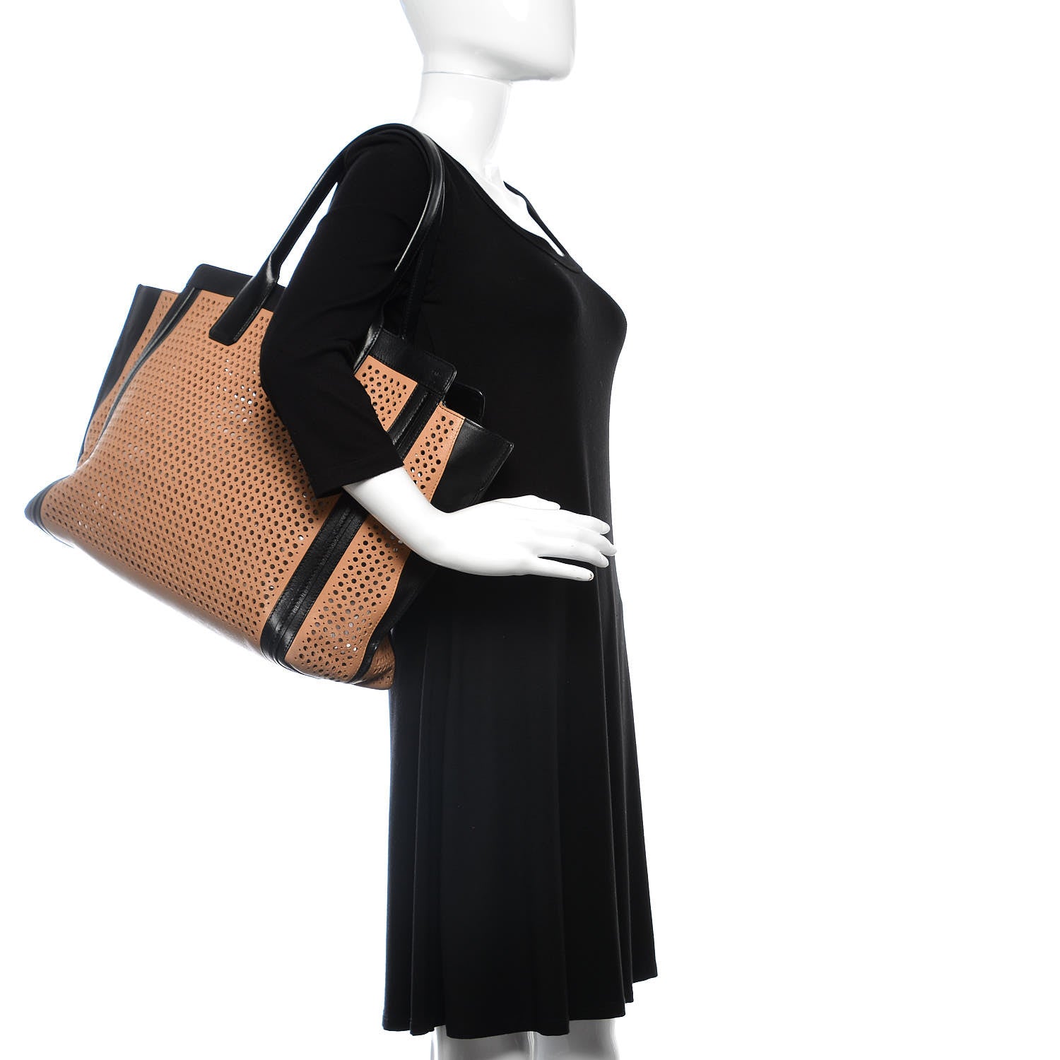 Chloe Sheepskin Perforated Alison East West Tote Tan Black 2 of 18