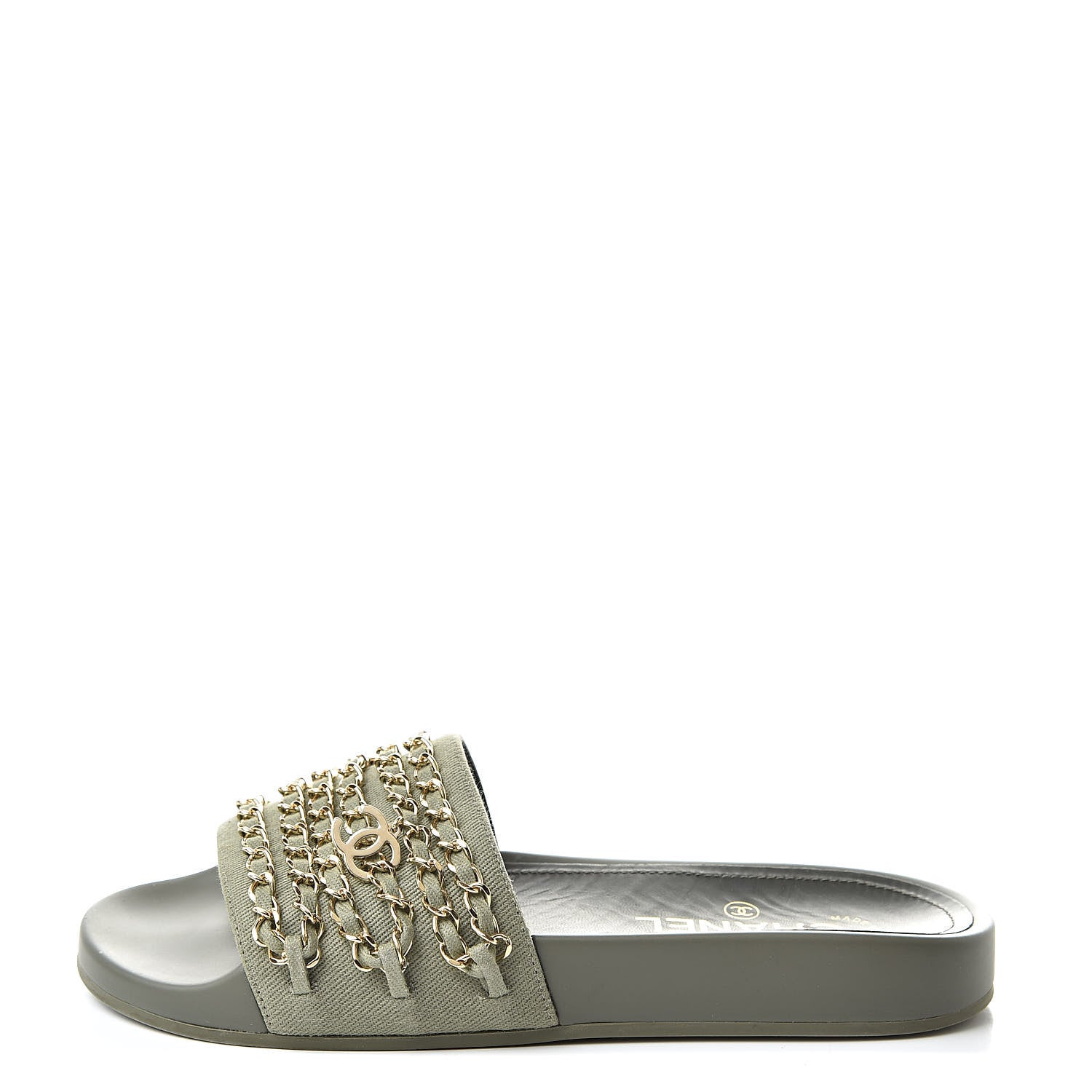 Chanel Canvas Chain Flat Sandals 37 Khaki 1 of 8