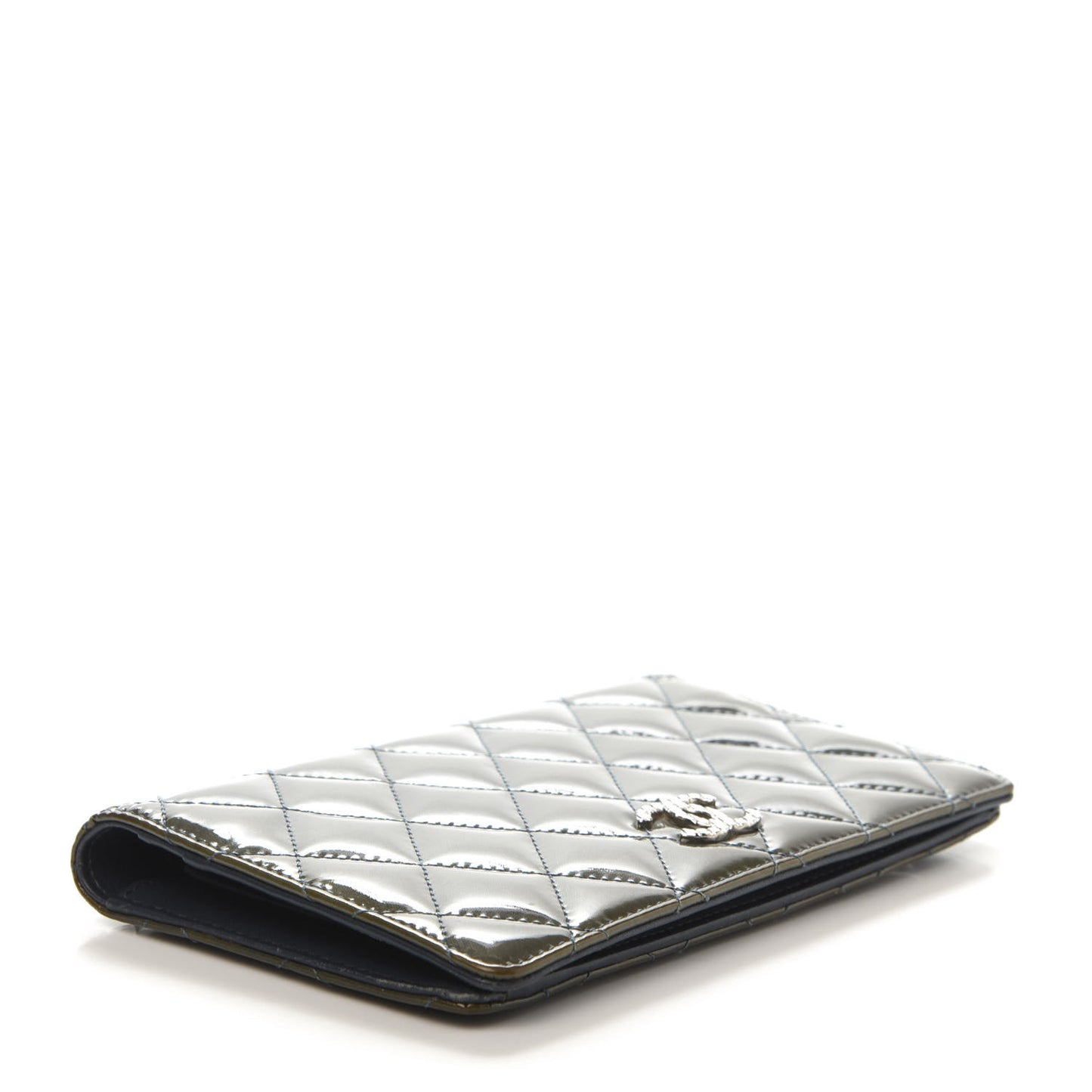 Patent Quilted Brilliant Yen Wallet Blue Fonce