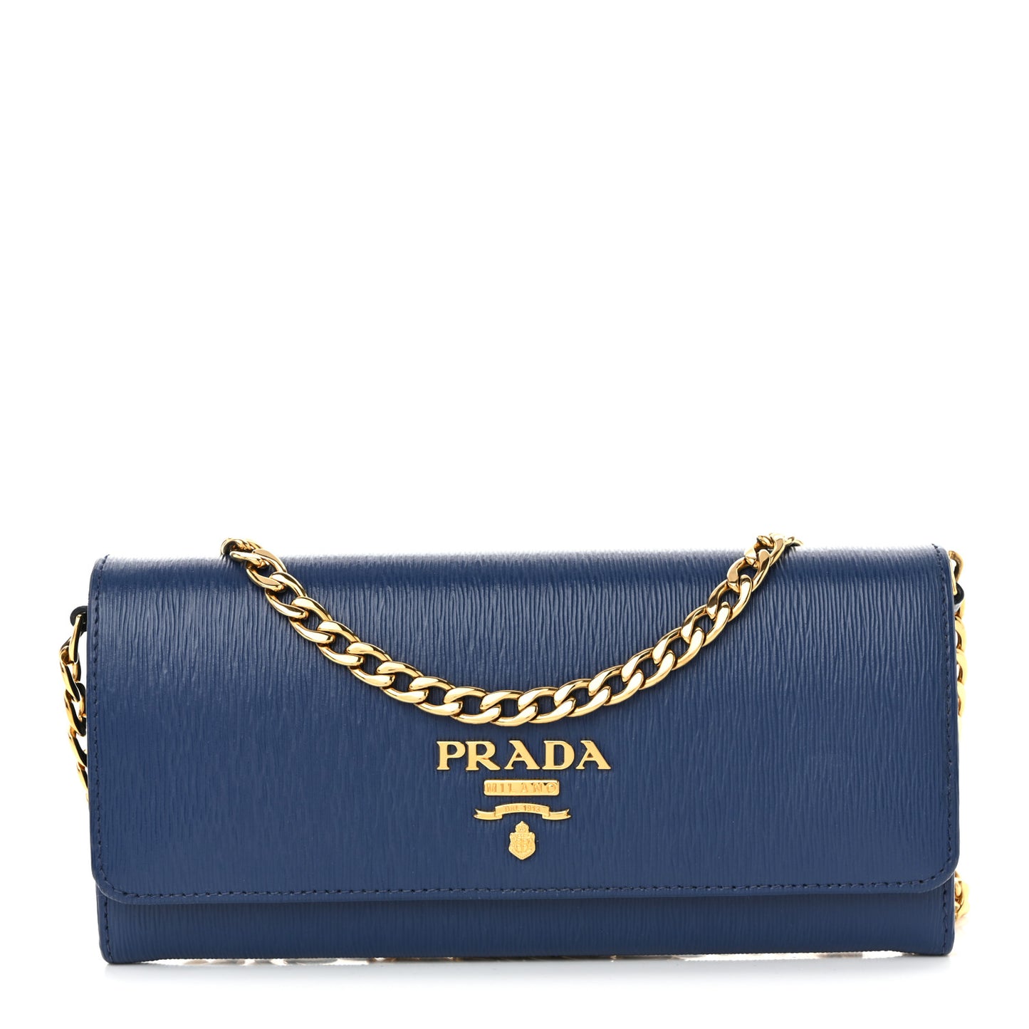 Vitello Move Metal Oro Chain Wallet Bluette
