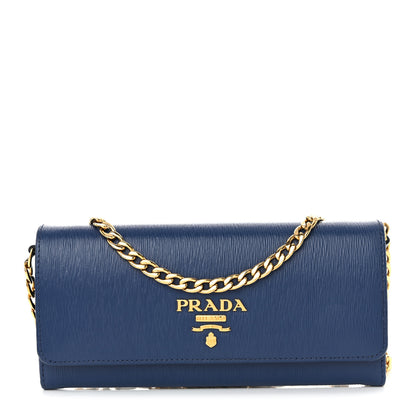 Prada Vitello Move Metal Oro Chain Wallet Bluette 1 of 11