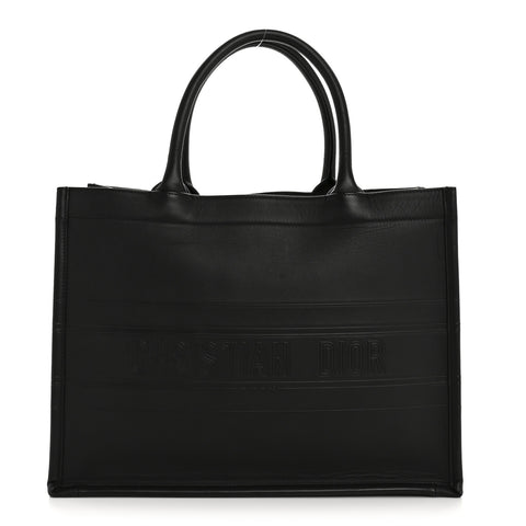 Calfskin Embossed Medium Book Tote Black