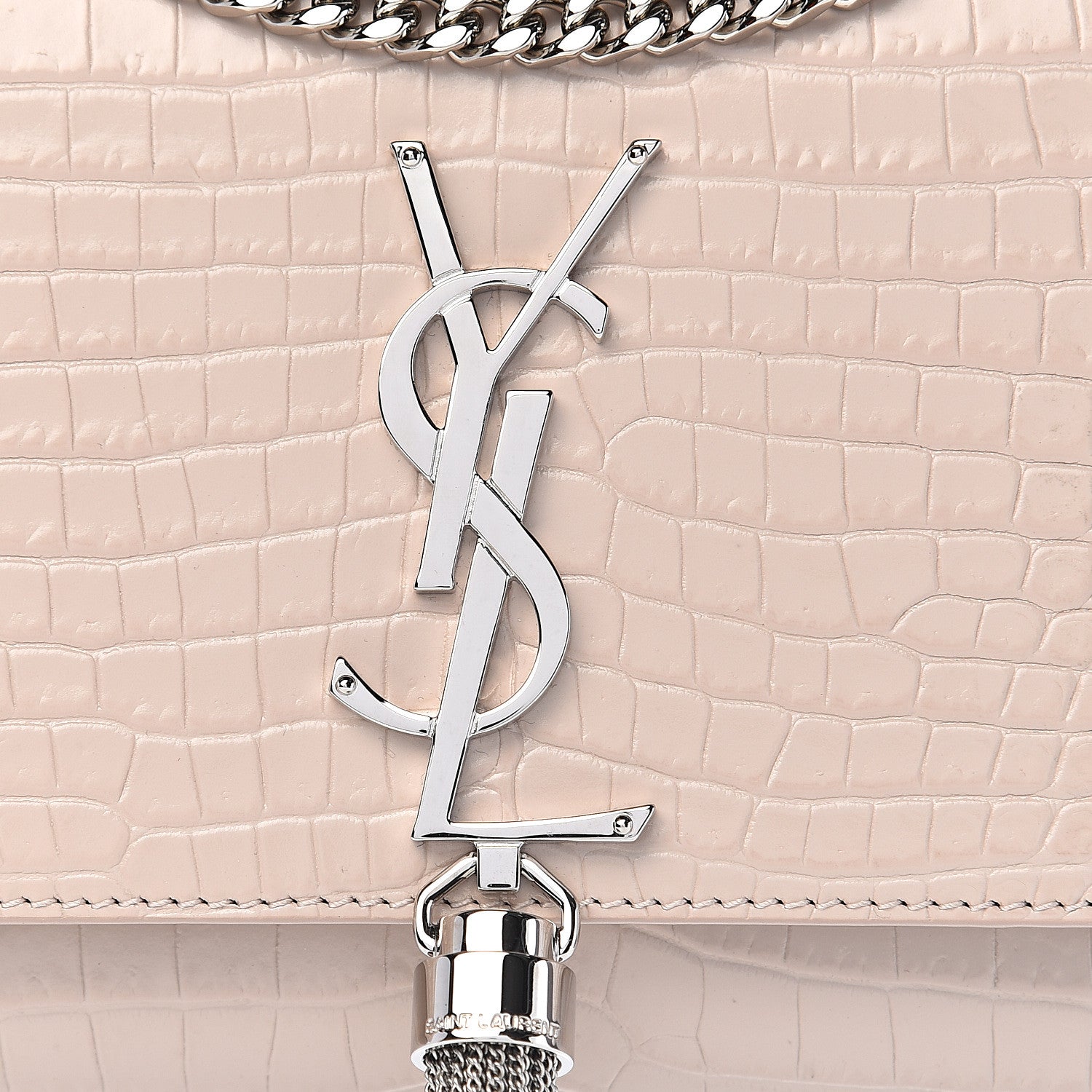 Saint Laurent Calfskin Crocodile Embossed Small Classic Monogram Kate Tassel Satchel Rose Antic 10 of 10