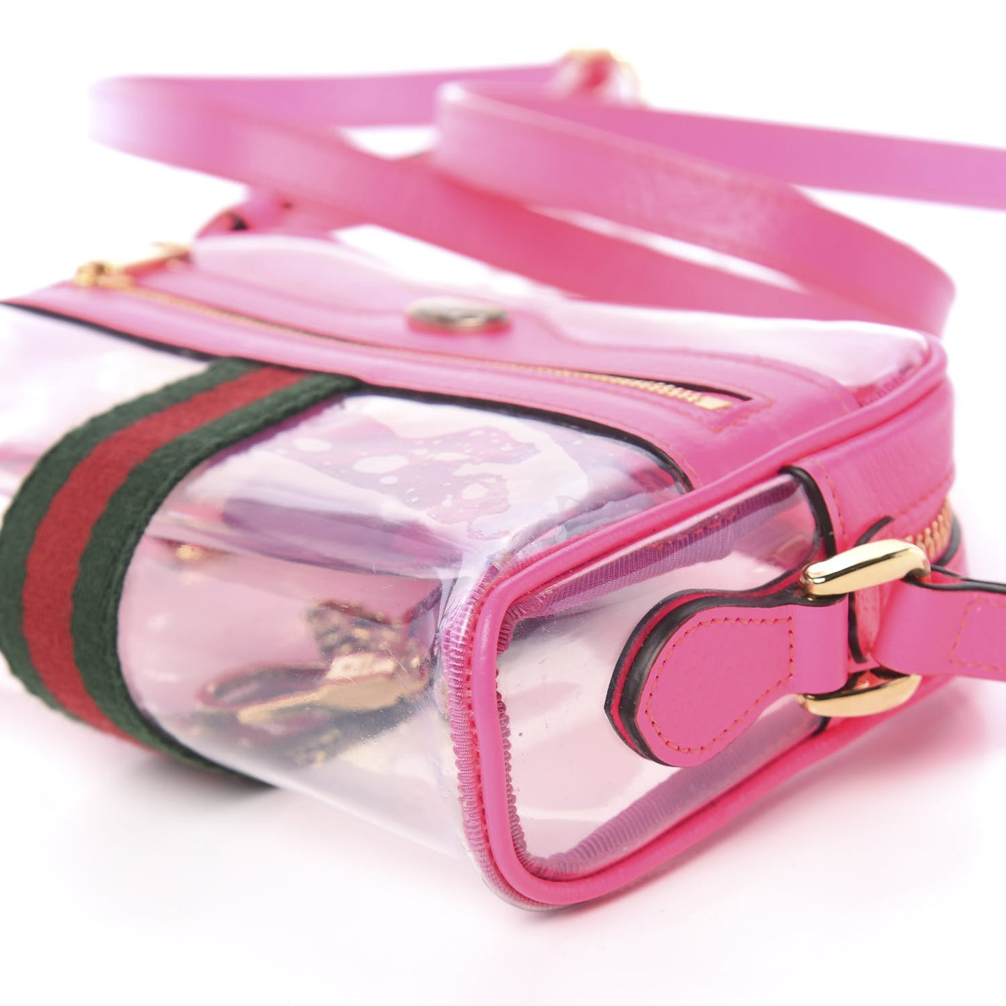 Vinyl Web Mini Ophidia Transparent Shoulder Bag Fluorescent Fuchsia