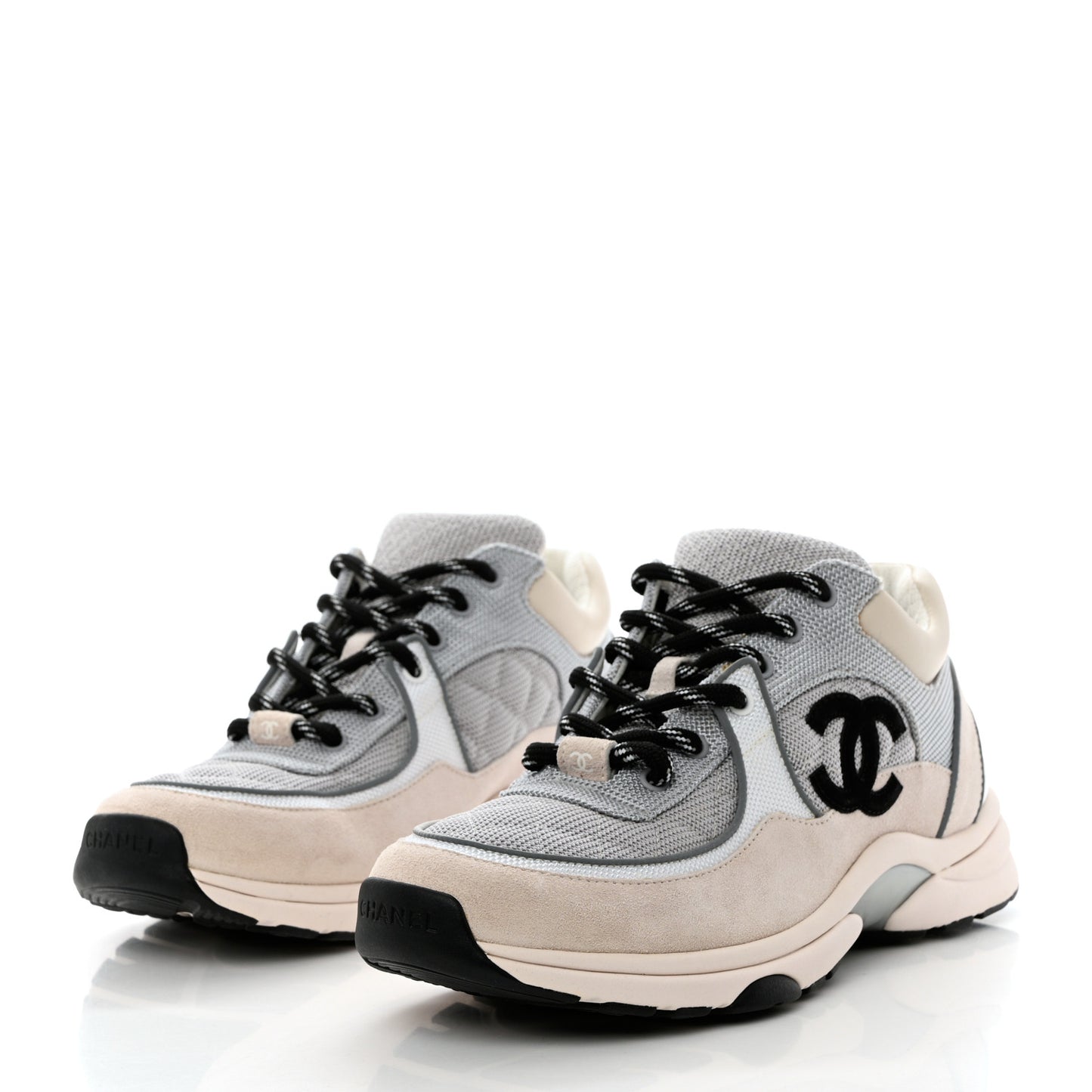 Nylon Calfskin Suede Womens CC Sneakers 40 Grey White