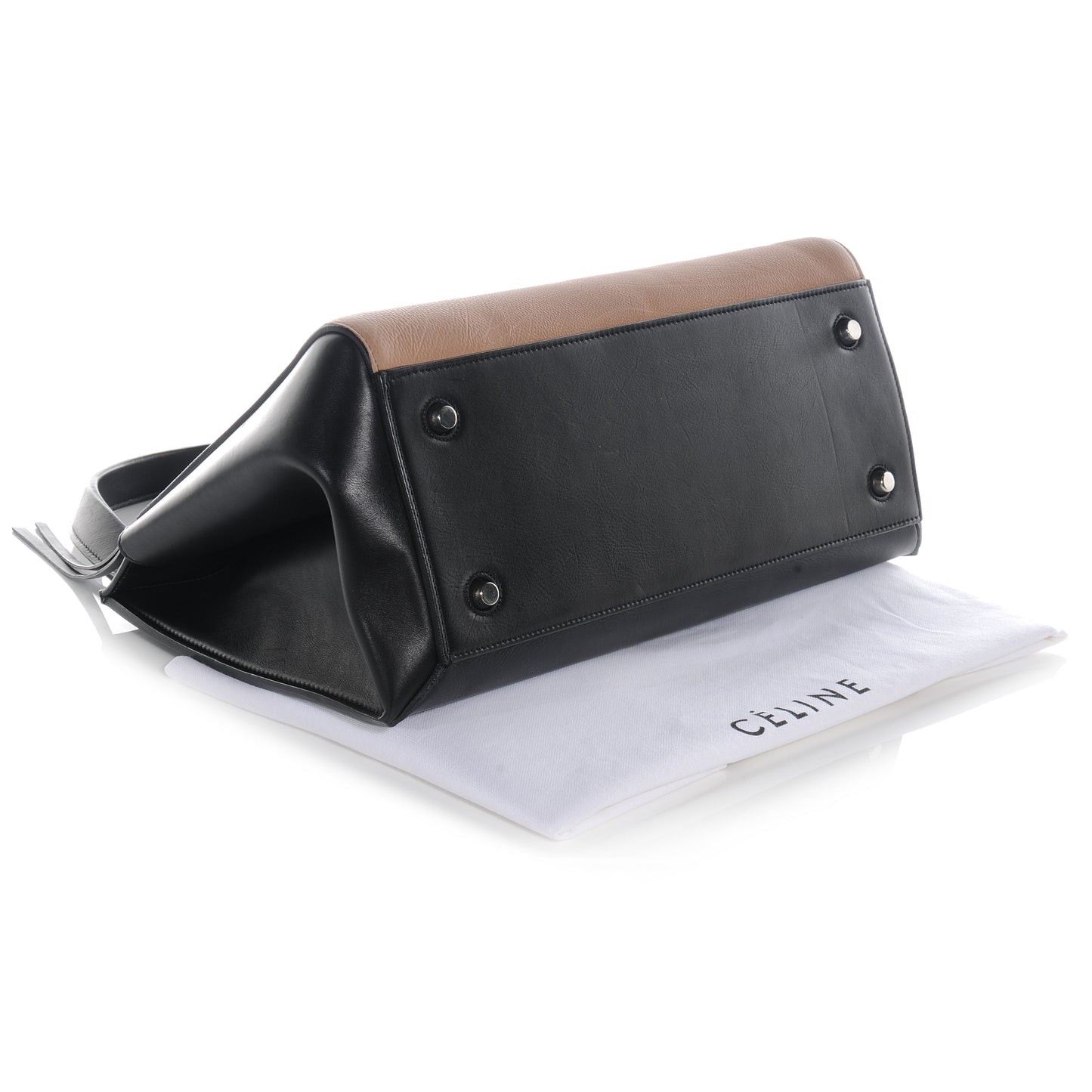 Leather Medium Bi-Color Edge Shoulder Bag Black Nude