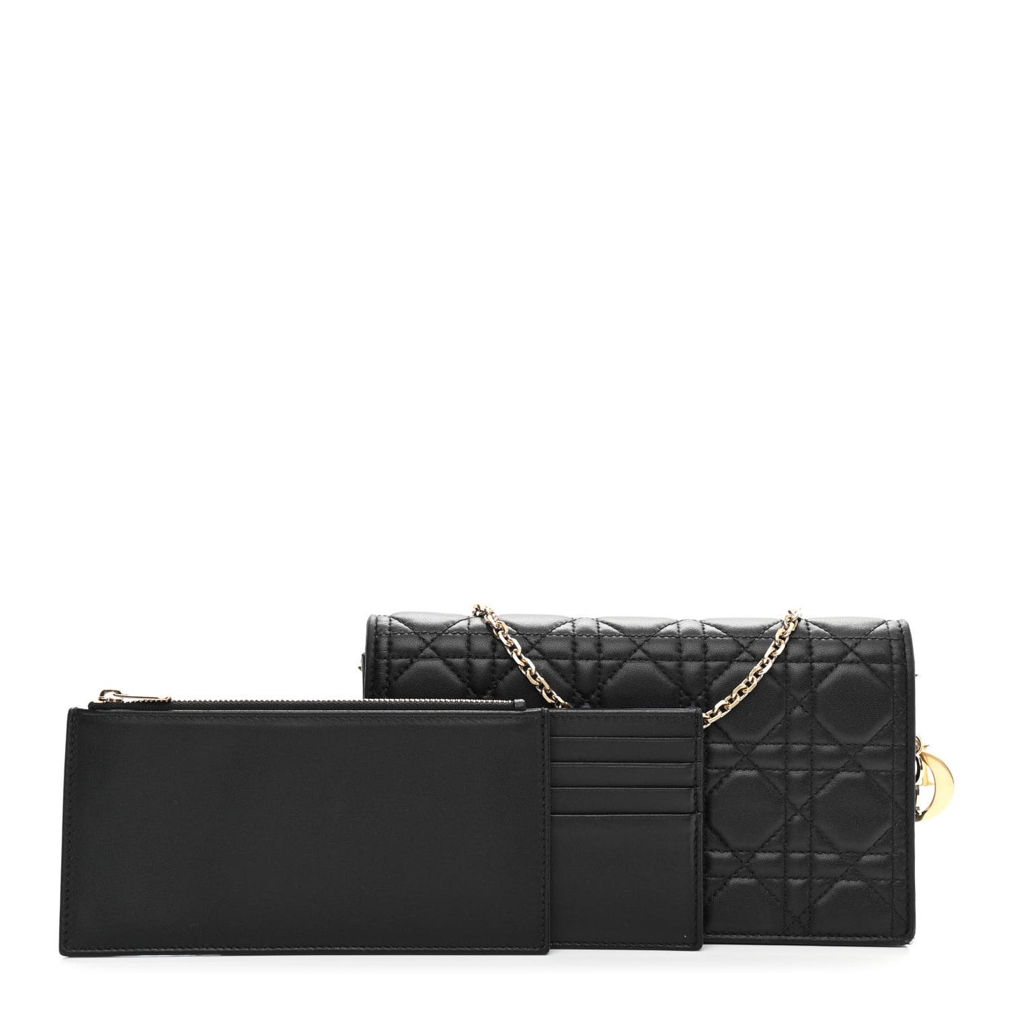 Lambskin Cannage Lady Dior Chain Wallet Black