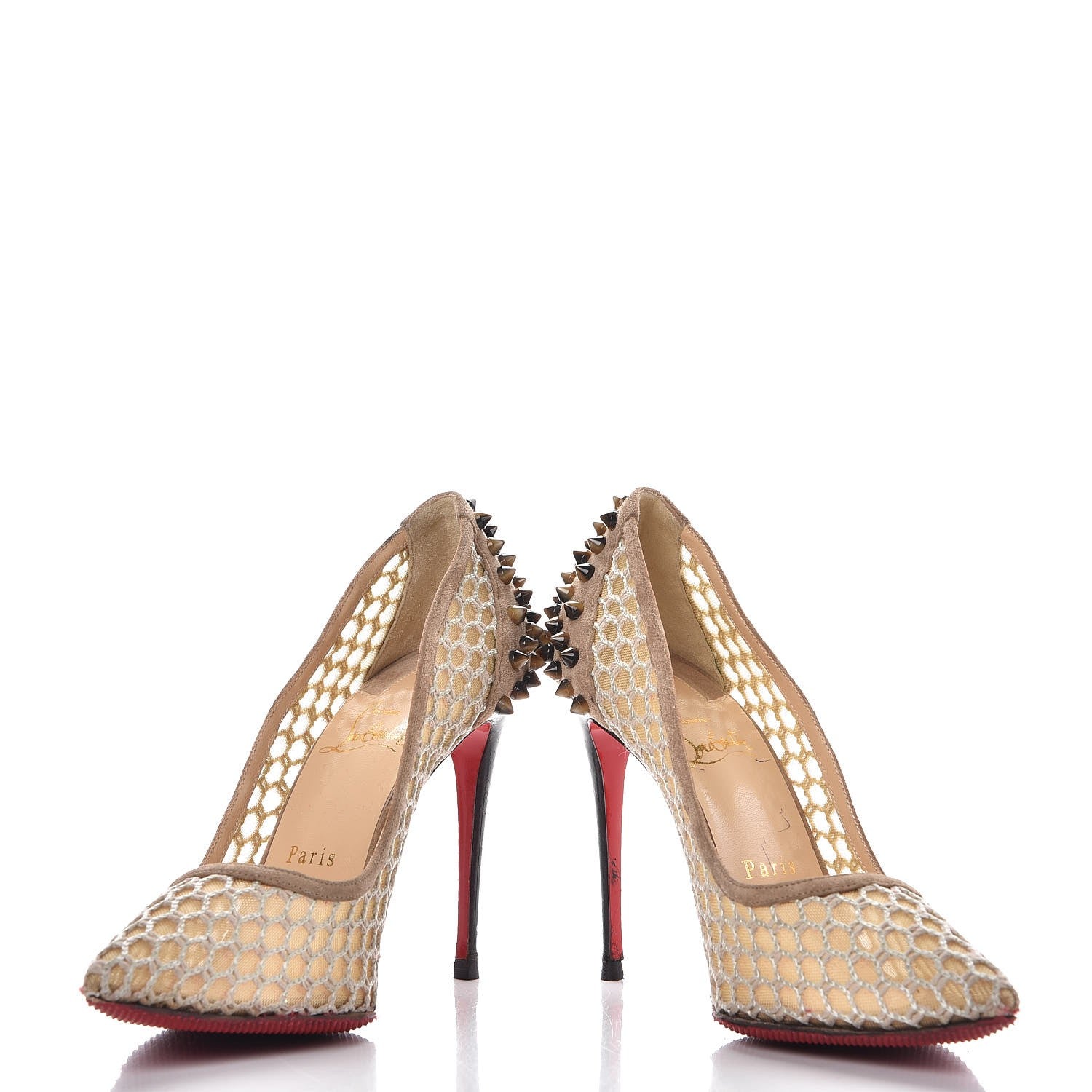 Christian Louboutin Fishnet Mesh Suede Guni 100 Spiked Pumps 39 6 of 14