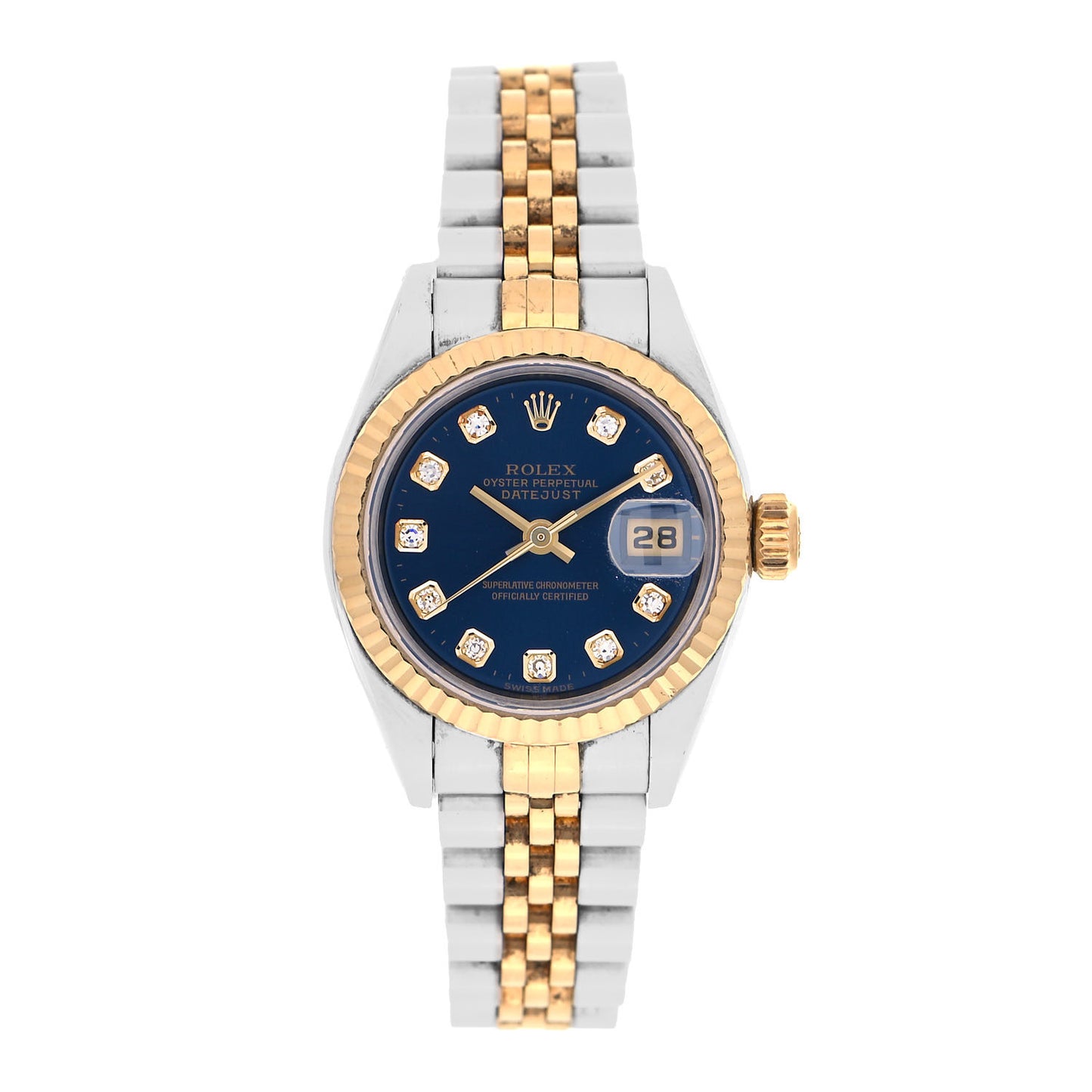 Stainless Steel 18K Yellow Gold Diamond 26mm Oyster Perpetual Datejust Watch Blue 79173