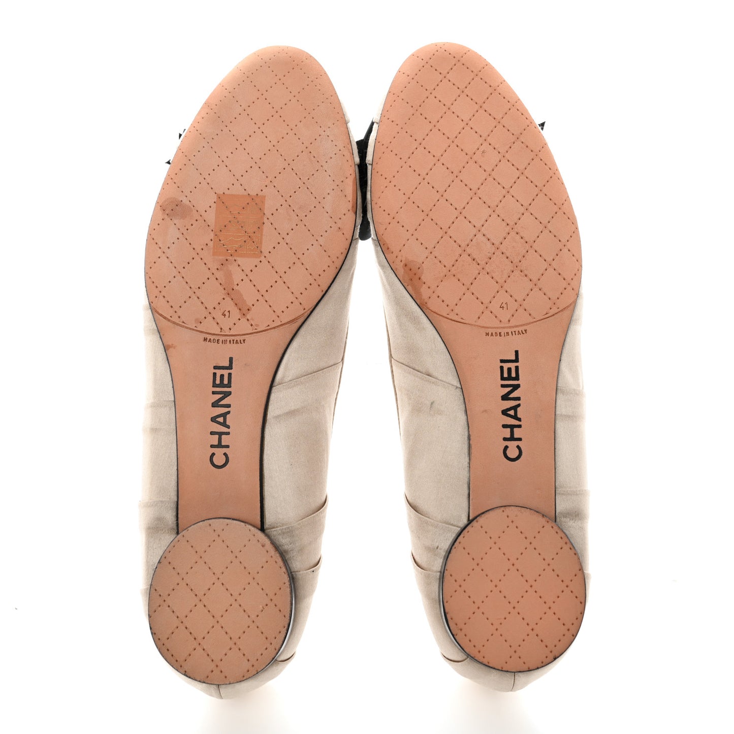 Satin CC Bow Flats 41 Beige