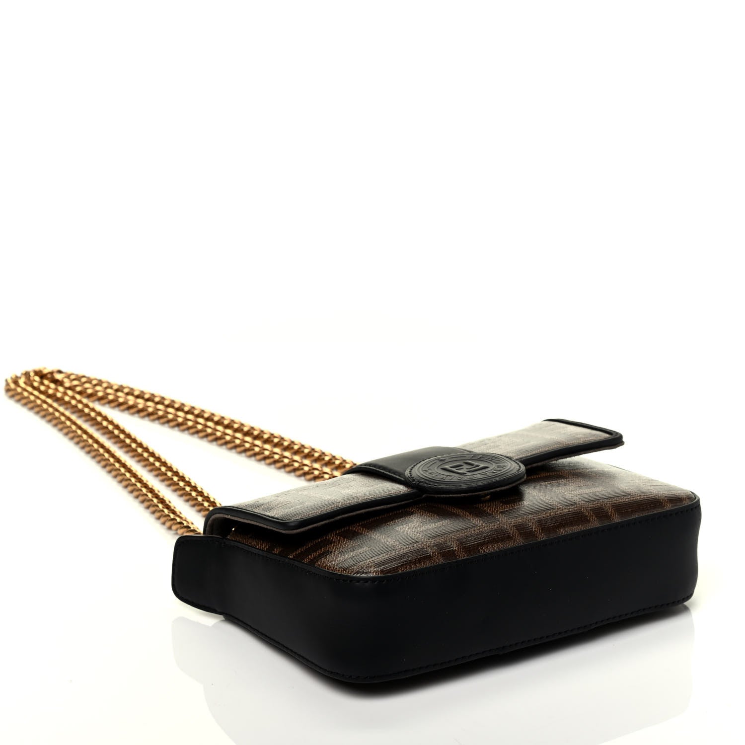 Fendi Glazed Fabric Vitello Century FF 1974 Stamp Patch Mini Double F Crossbody Bag Mogano Panna Black 4 of 9