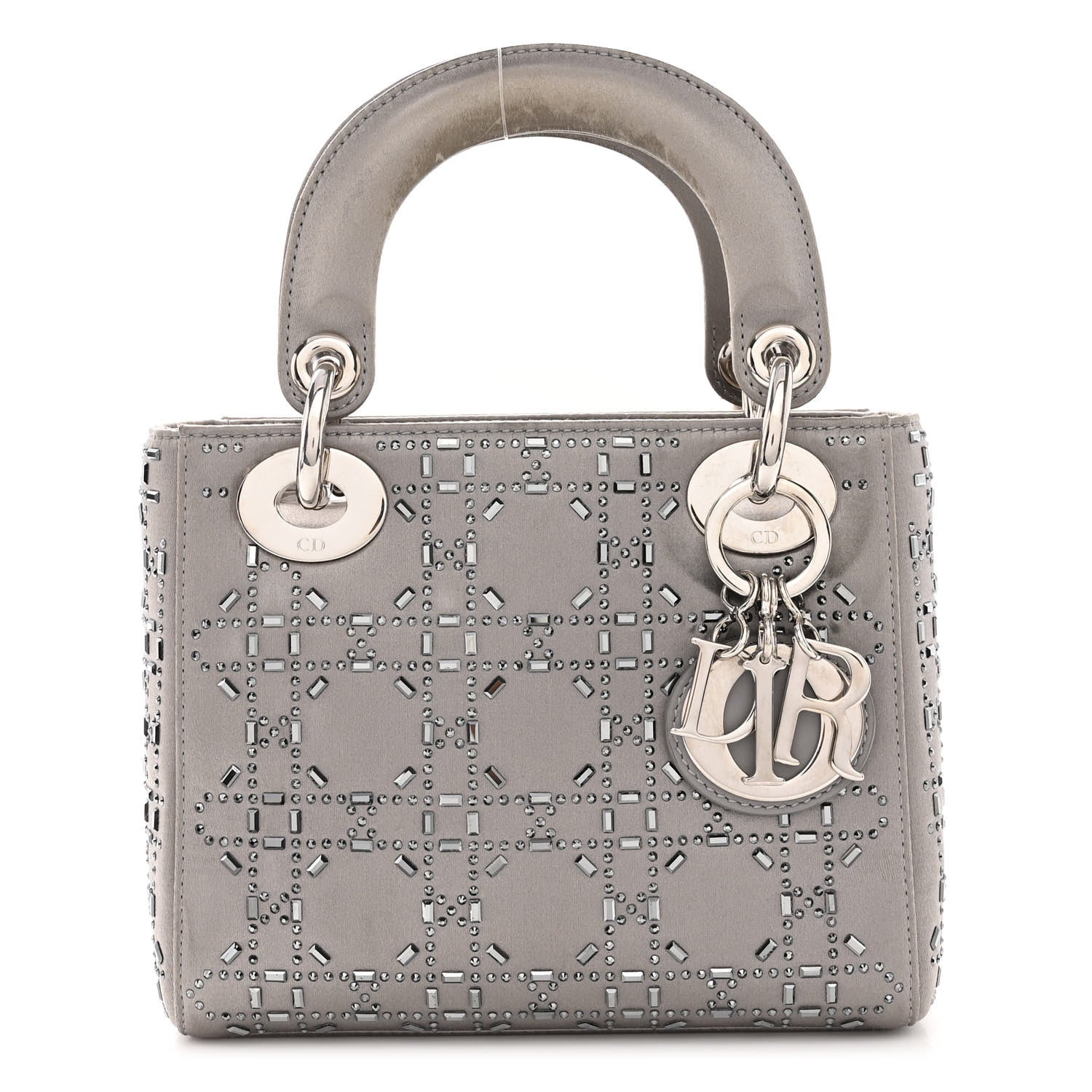 Christian Dior Satin Crystal Cannage Mini Lady Dior Gray 1 of 11