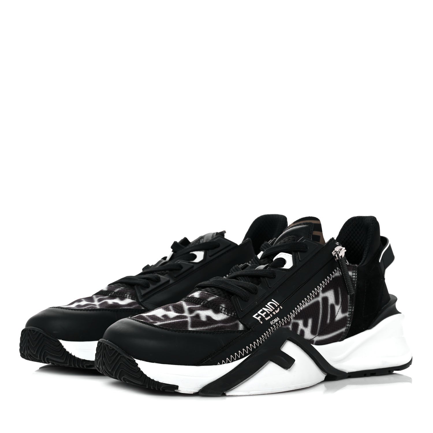 Fendi X SARAH COLEMAN Nylon Lycra FF Vertigo Mens Fendi Flow Low Top Sneakers 9 Black 3 of 8