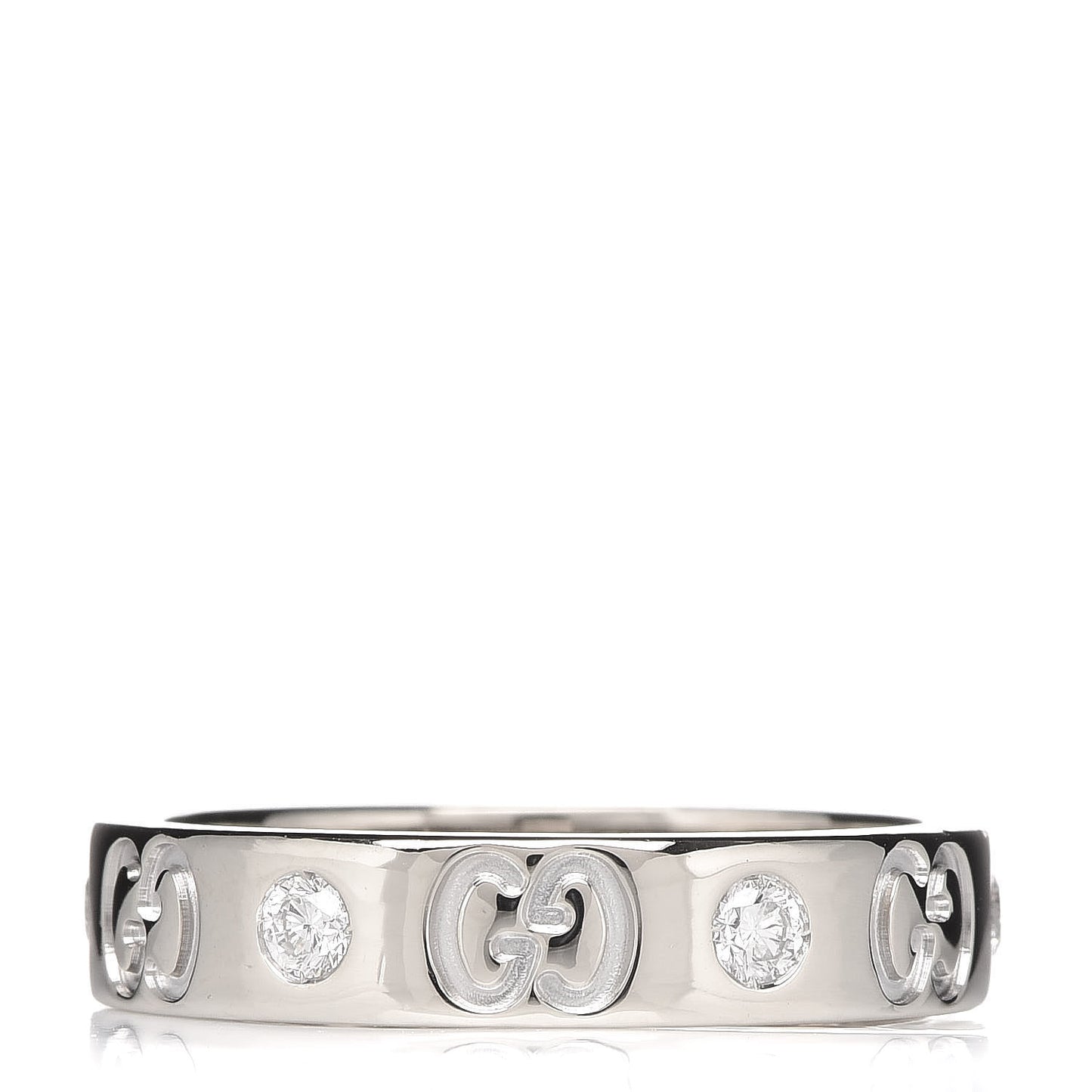 18K White Gold Diamond Icon Band Ring 50 5.25