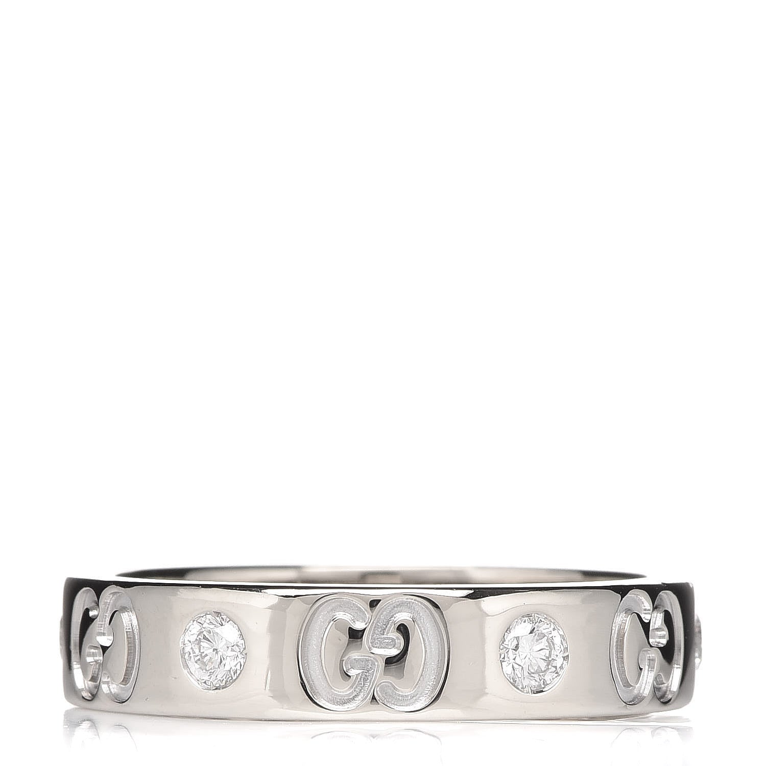 Gucci 18K White Gold Diamond Icon Band Ring 50 5.25 1 of 4