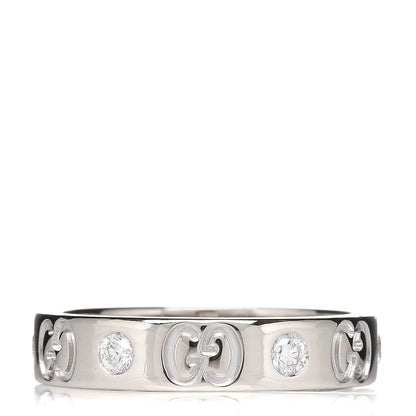 Gucci 18K White Gold Diamond Icon Band Ring 50 5.25 1 of 4