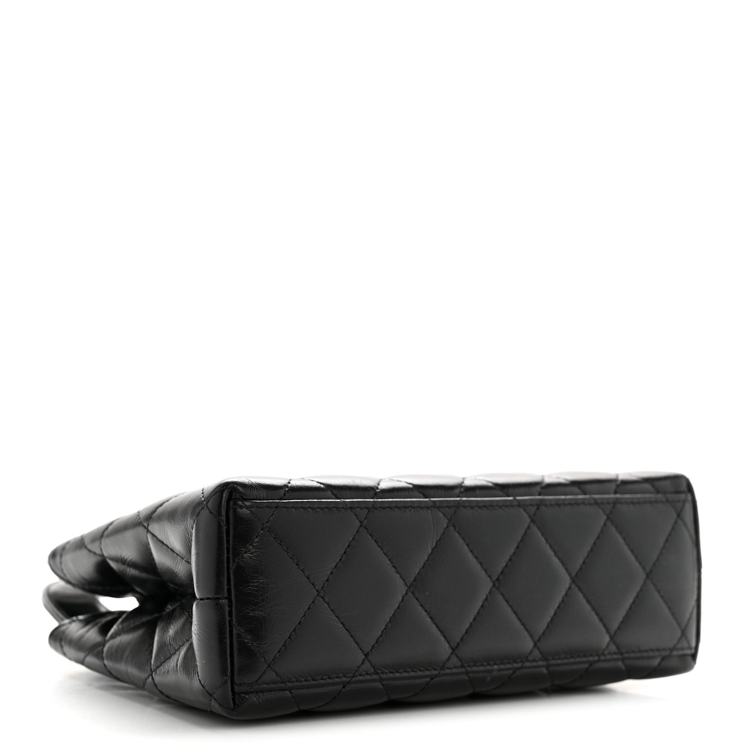 Shiny Aged Calfskin Quilted Nano Kelly Shopper Black