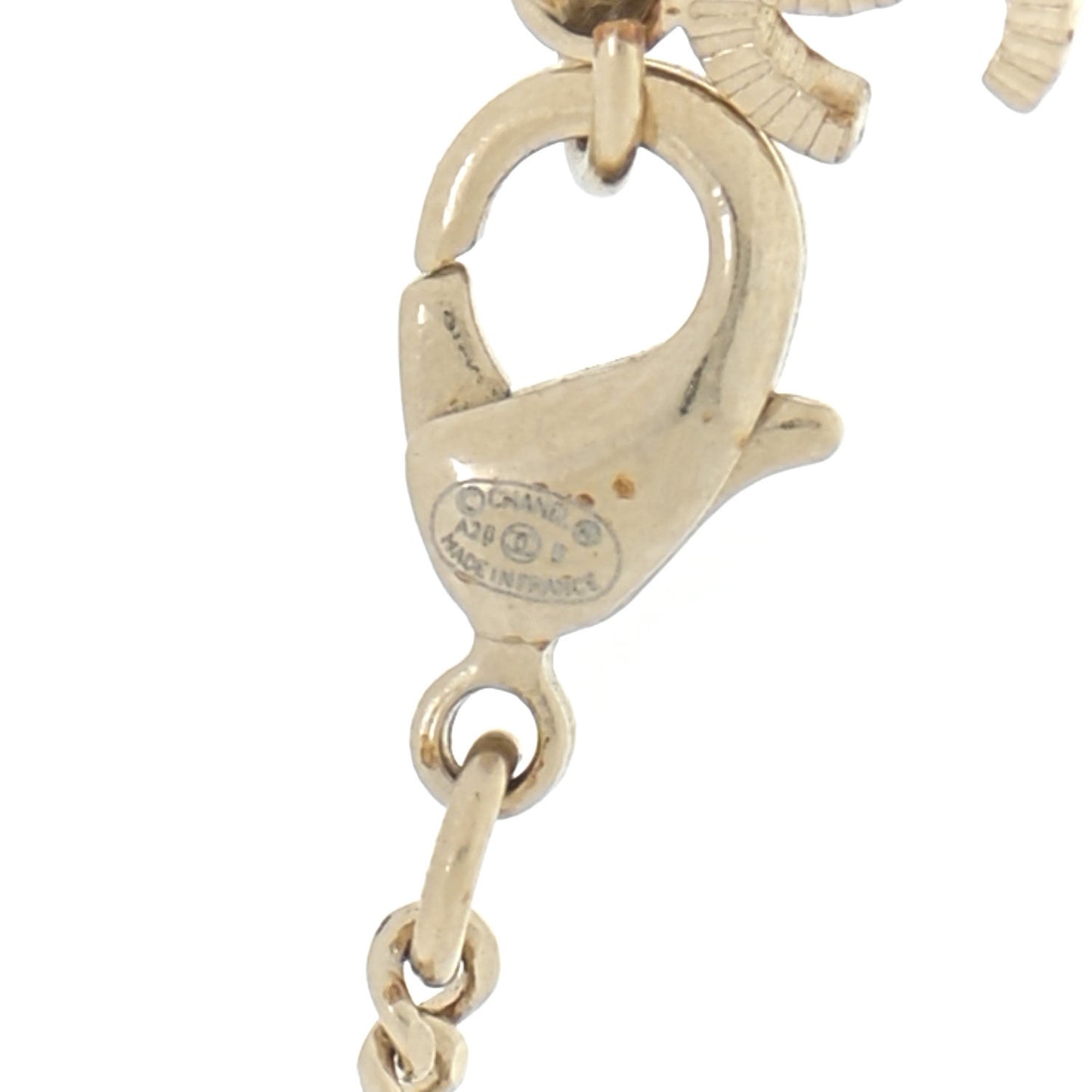 Crystal Pearl CC Drop Necklace Gold