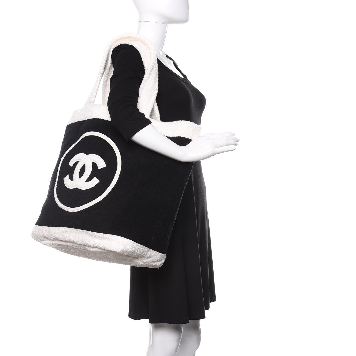 Chanel Terry Cotton CC Beach Tote Towel Set Black White 2 of 12