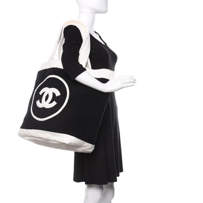 Chanel Terry Cotton CC Beach Tote Towel Set Black White 2 of 12
