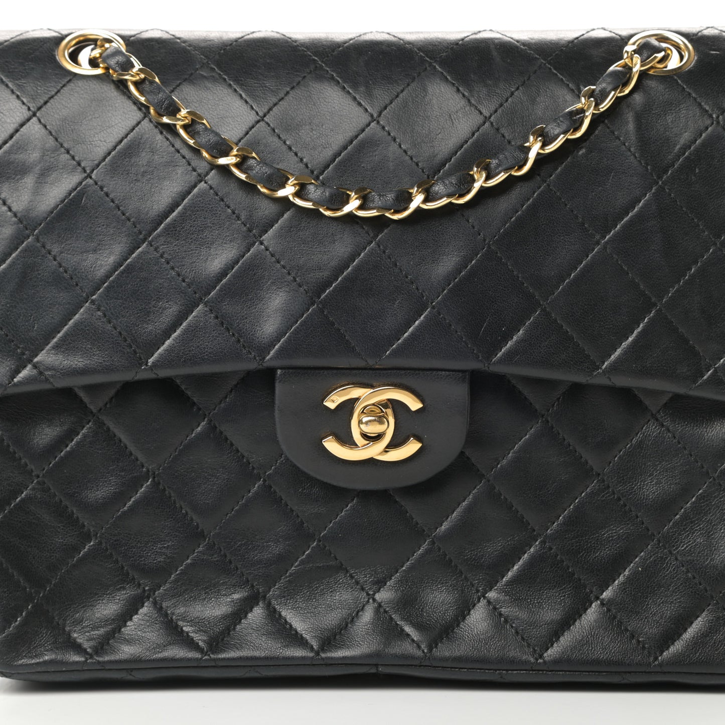 Lambskin Quilted Medium Double Flap Black