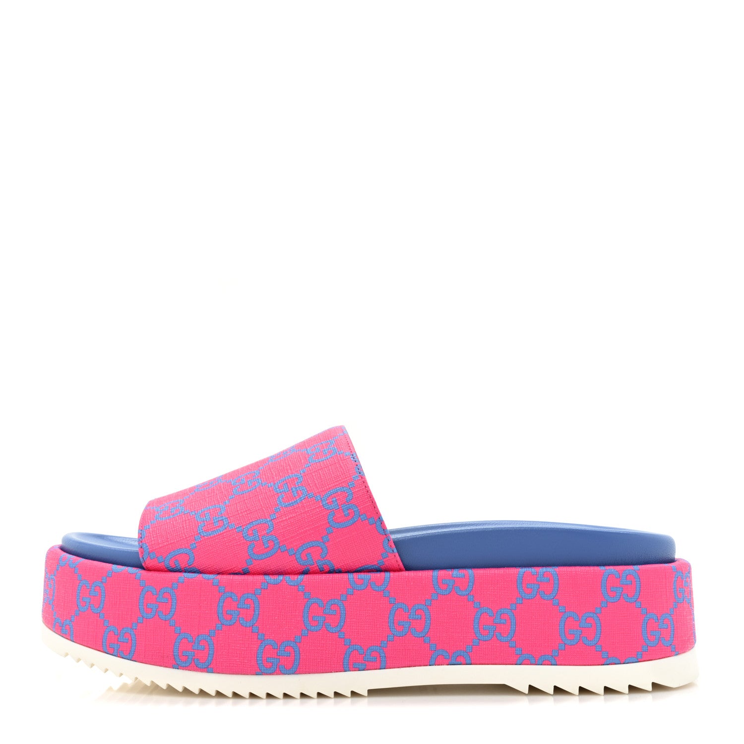 Gucci GG Supreme Joy Monogram Angelina Platform Slide Sandals 38.5 Fuxia Blue 1 of 9