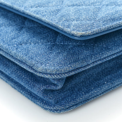 Chanel Denim Quilted CC Pearl Crush Wallet on Chain WOC Blue 10 of 10