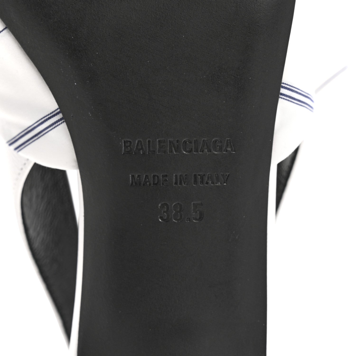 Balenciaga Nappa Stripe Poplin Pointed Toe Knife Chemise Slingback Mules 38.5 White Navy 8 of 10