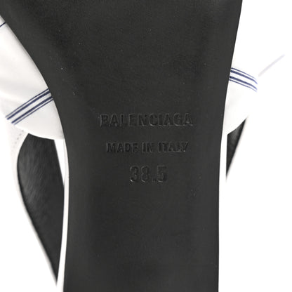 Balenciaga Nappa Stripe Poplin Pointed Toe Knife Chemise Slingback Mules 38.5 White Navy 8 of 10
