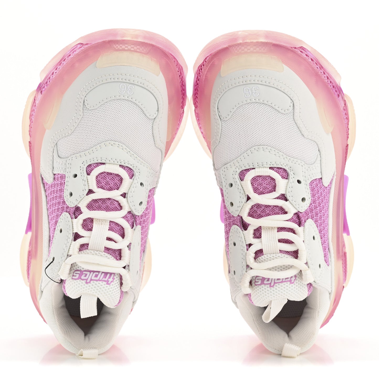 Fabric Mesh Clear Sole Womens Triple S Sneakers 36 White Pink