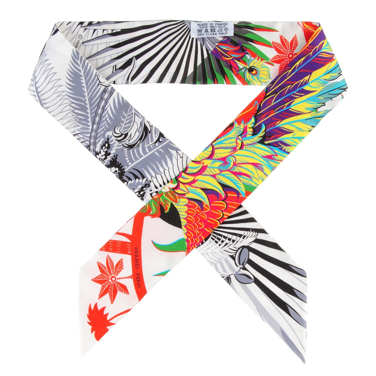 Hermes Silk Mythiques Phoenix Coloriages Twilly Blanc Gris Rouge 1 of 5