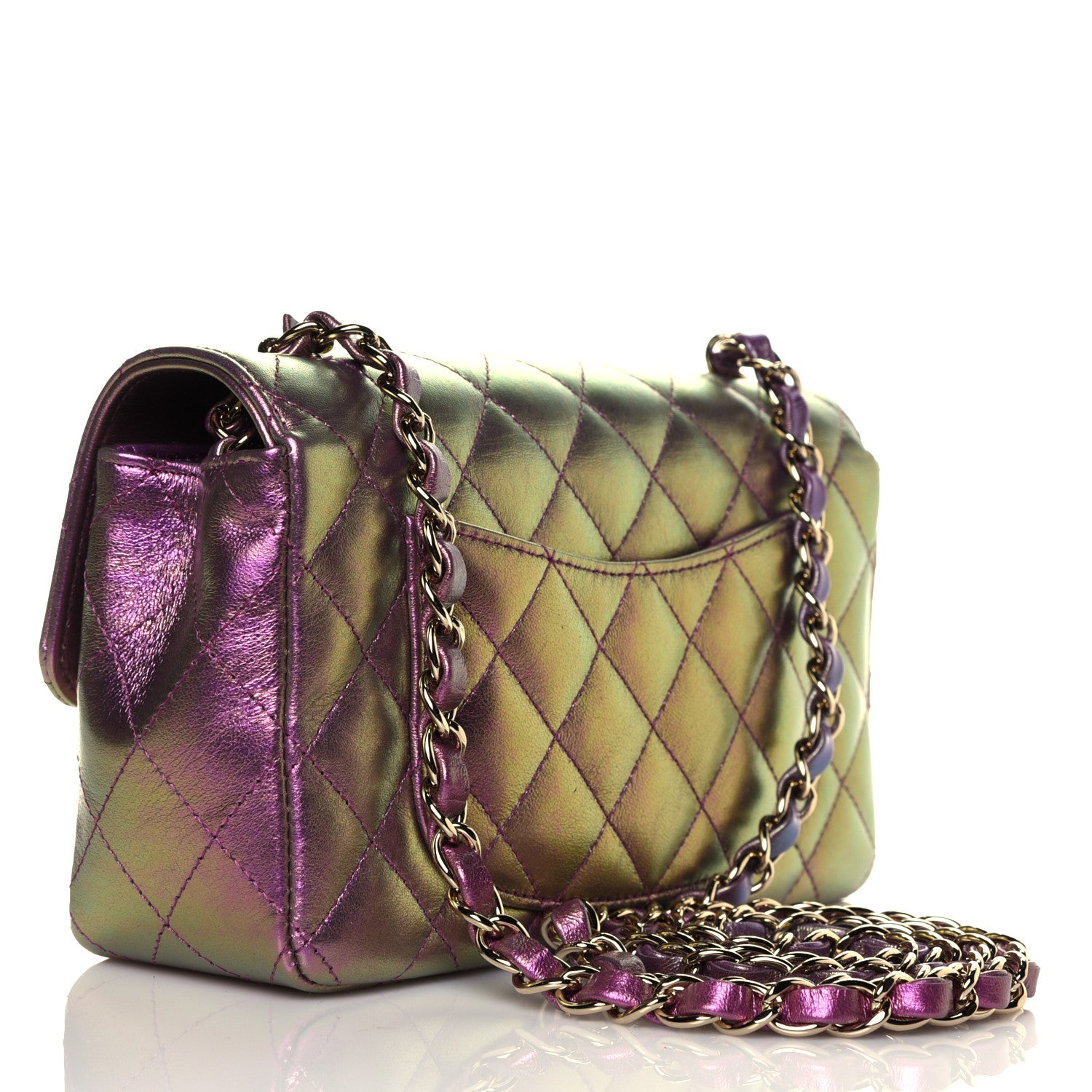 Chanel Iridescent Lambskin Quilted Mini Rectangular Flap Purple 2 of 5