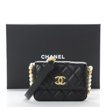 Chanel Calfskin Quilted About Pearls Card Holder Flap With Chain Black 12 of 12