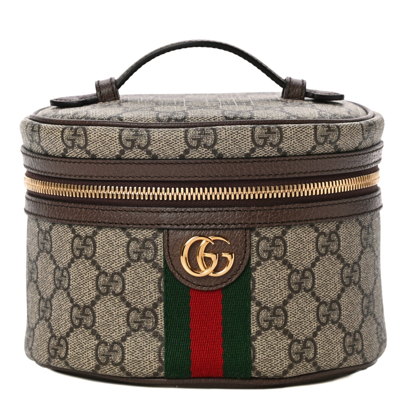 GG Supreme Monogram Textured Calfskin Web Ophidia Vanity Cosmetic Case Beige Ebony New Acero