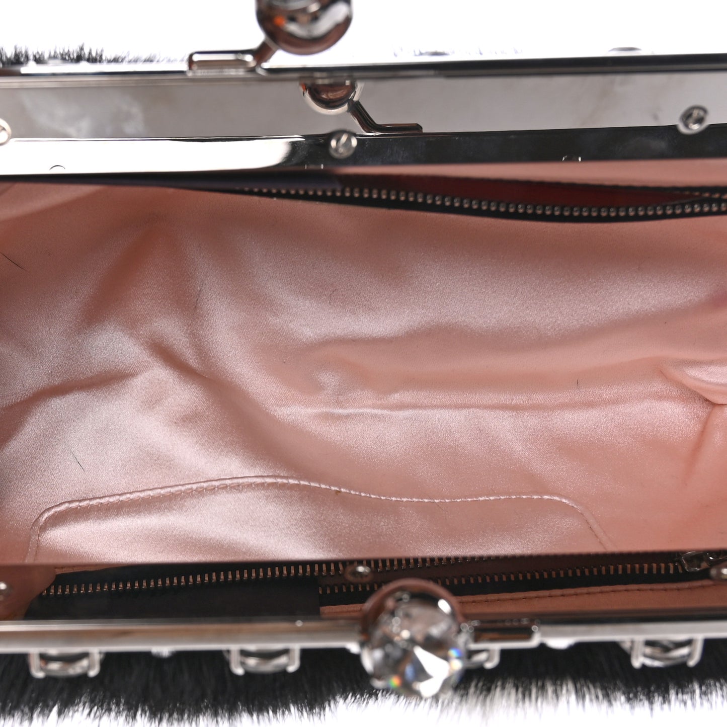 Mink Fur Crystal Clutch Black Bianco