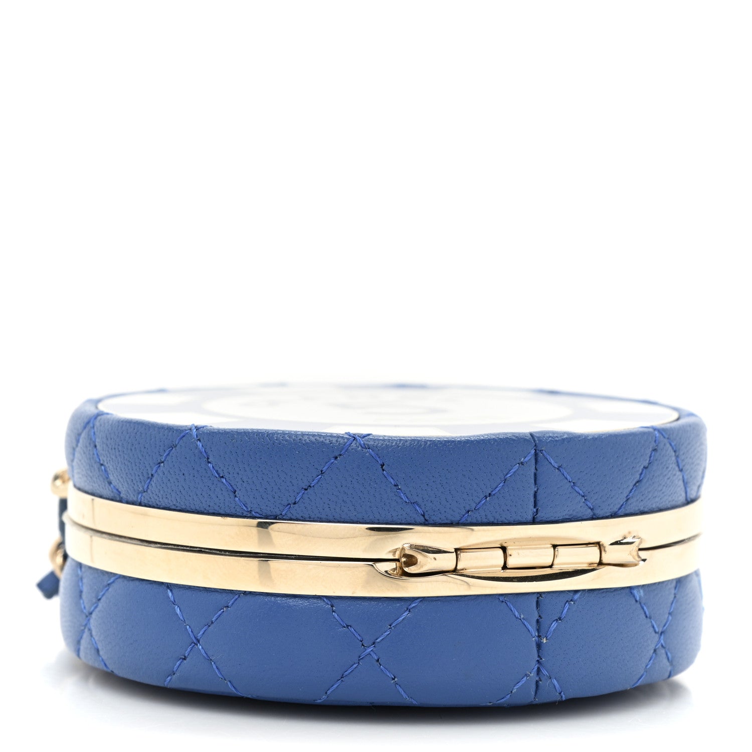 Chanel Lambskin Enamel Quilted Round Poker Chip Clutch With Chain Blue White 4 of 9