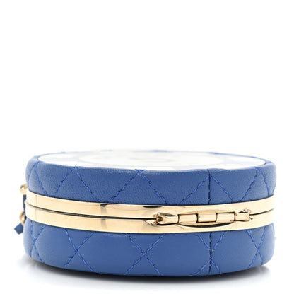 Chanel Lambskin Enamel Quilted Round Poker Chip Clutch With Chain Blue White 4 of 9