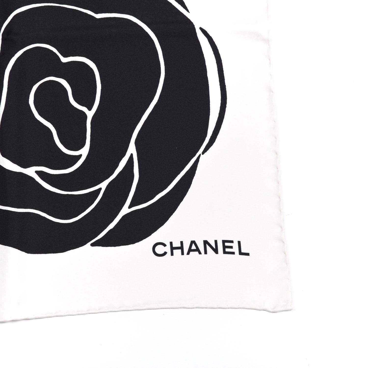 Chanel Silk CC Camellia Scarf Black White 2 of 3