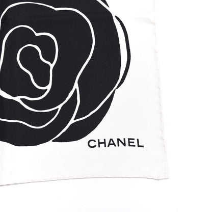 Chanel Silk CC Camellia Scarf Black White 2 of 3