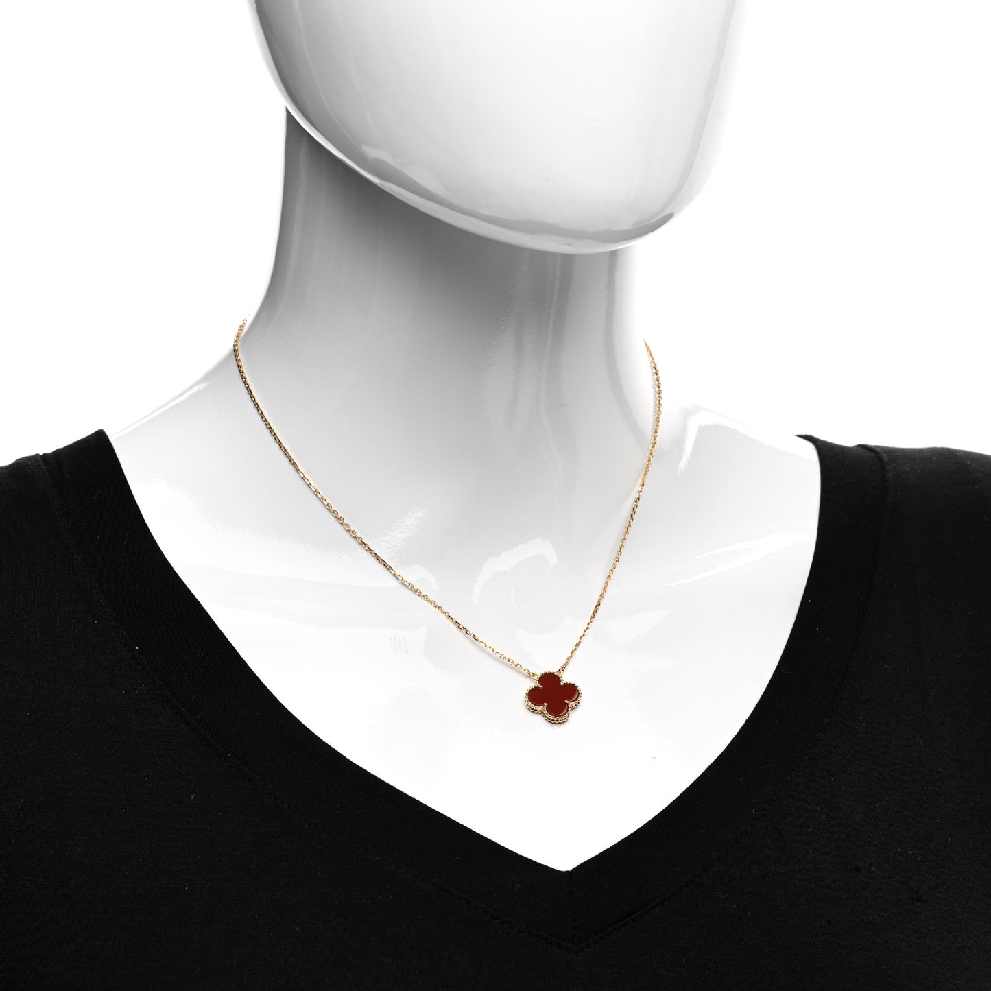 18K Yellow Gold Carnelian Vintage Alhambra Pendant Necklace