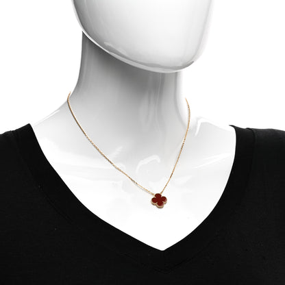 Van Cleef & Arpels 18K Yellow Gold Carnelian Vintage Alhambra Pendant Necklace 2 of 5