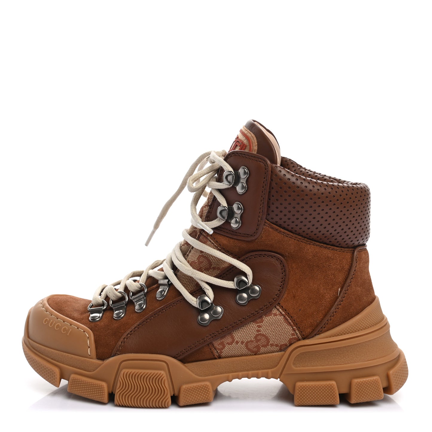 X SEGA Suede Calfskin GG Monogram Womens Flashtrek High-Top Sneakers 36 New Cuir Beige Ruggine