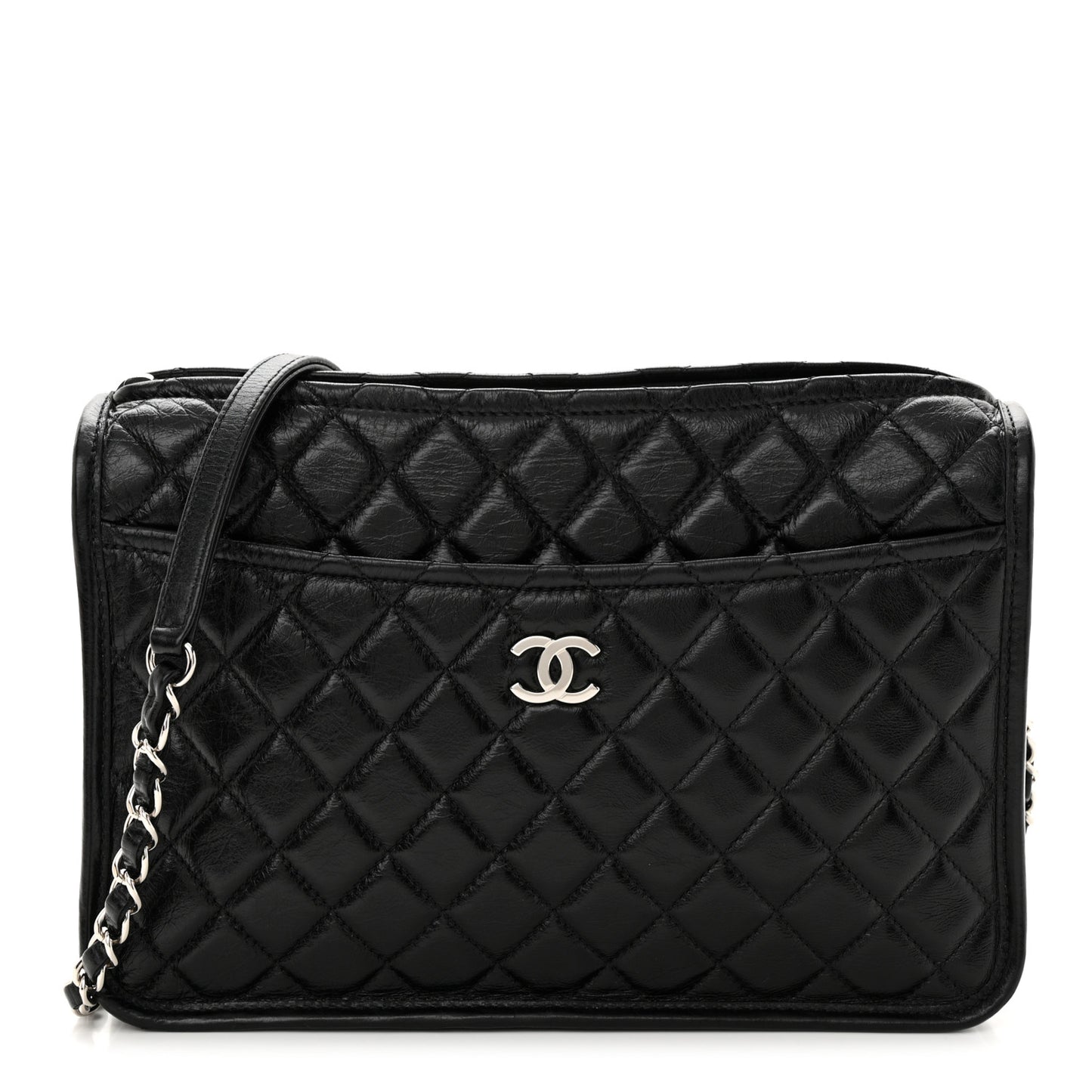 Aged Calfskin Quilted Large Working Vibe Camera Case Black