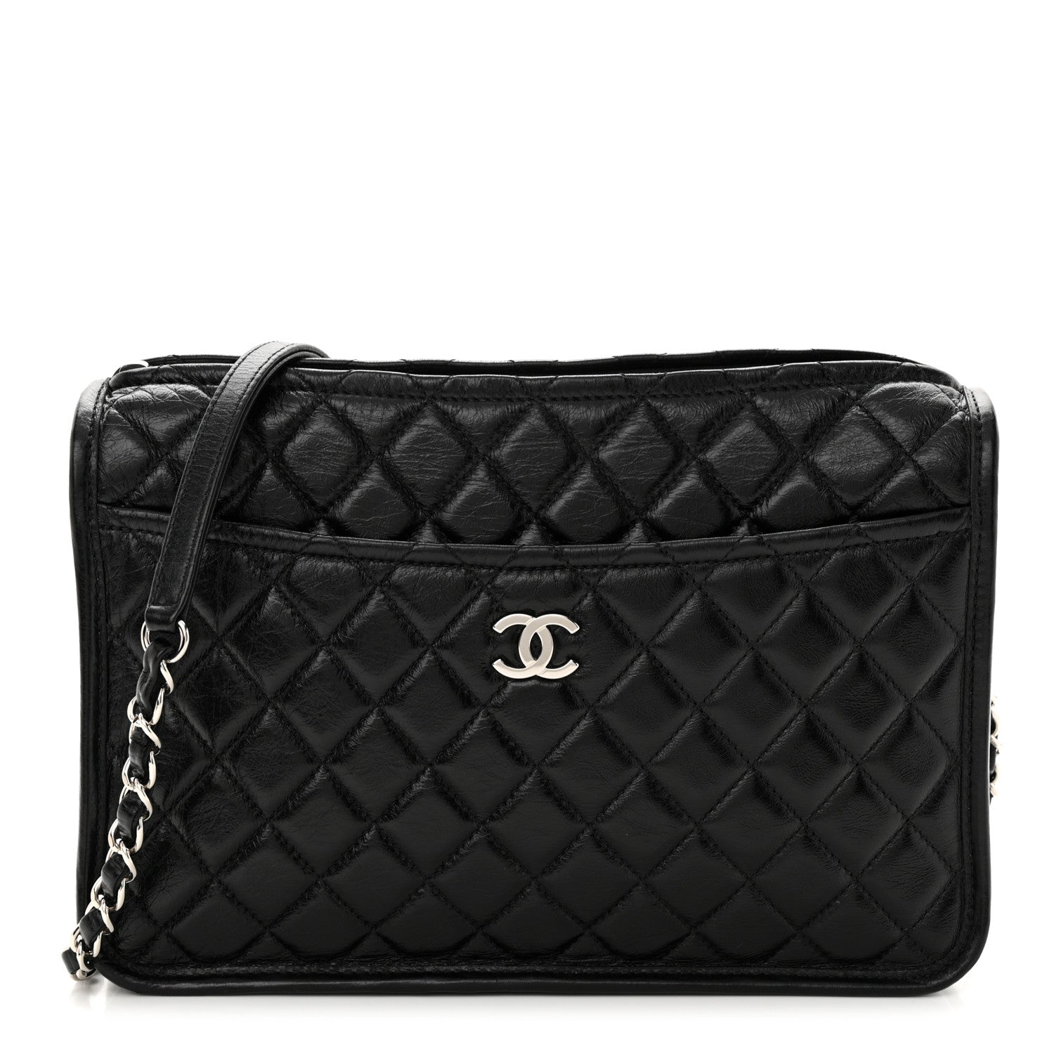 Chanel Aged Calfskin Quilted Large Working Vibe Camera Case Black 1 of 10