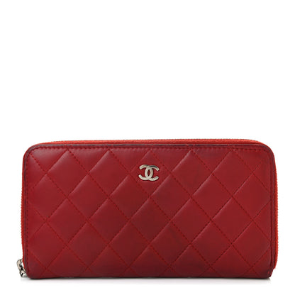 Chanel Lambskin Quilted Large Gusset Zip Around Wallet Red 1 of 8
