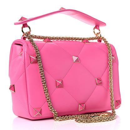 Valentino Garavani Nappa Enamel Large Roman Stud Shoulder Bag Feminine Pink 3 of 9