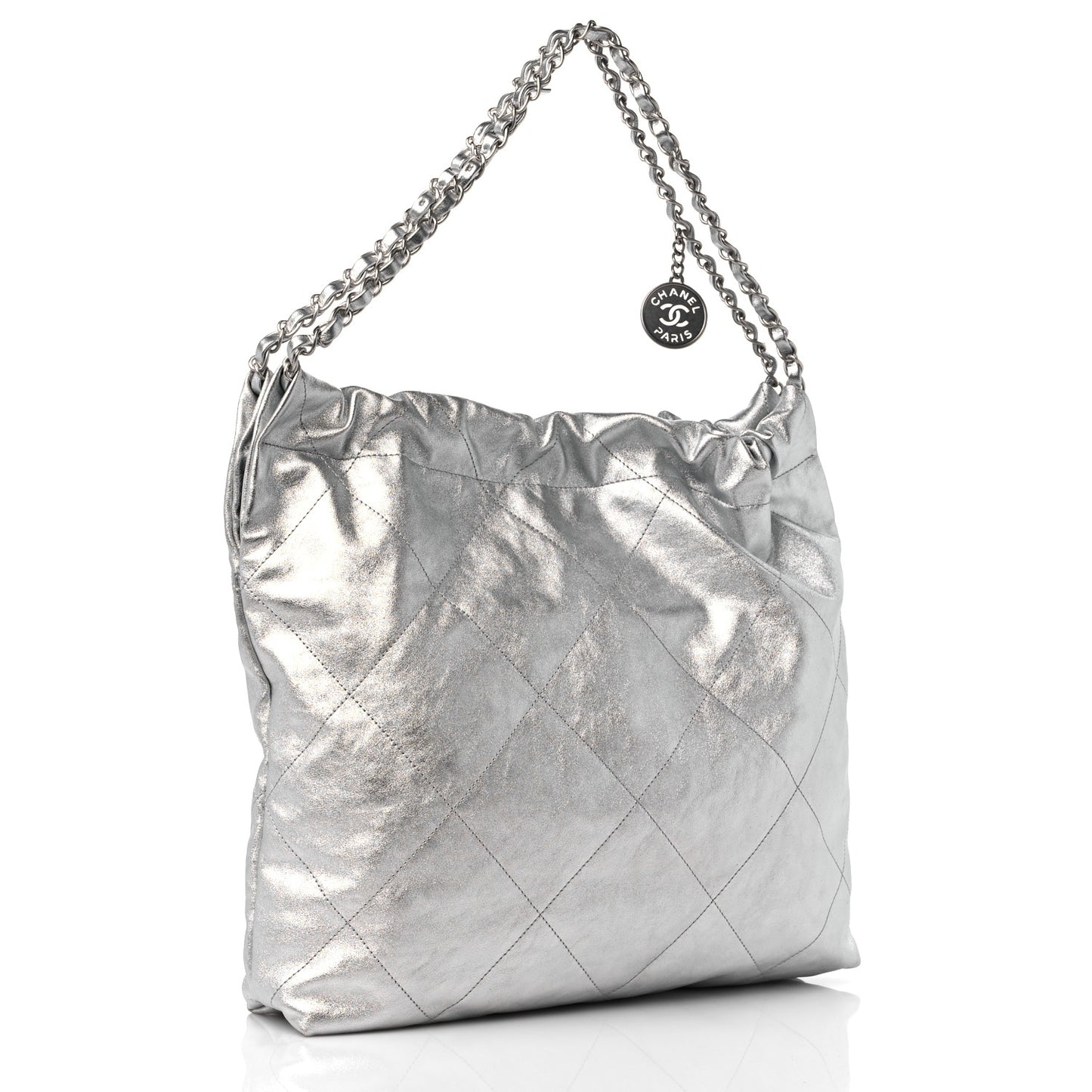 Metallic Calfskin Quilted Chanel 22 Silver