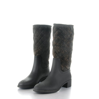 Chanel Rubber Shearling Quilted Tall Boots 39 Black Grey 3 of 6