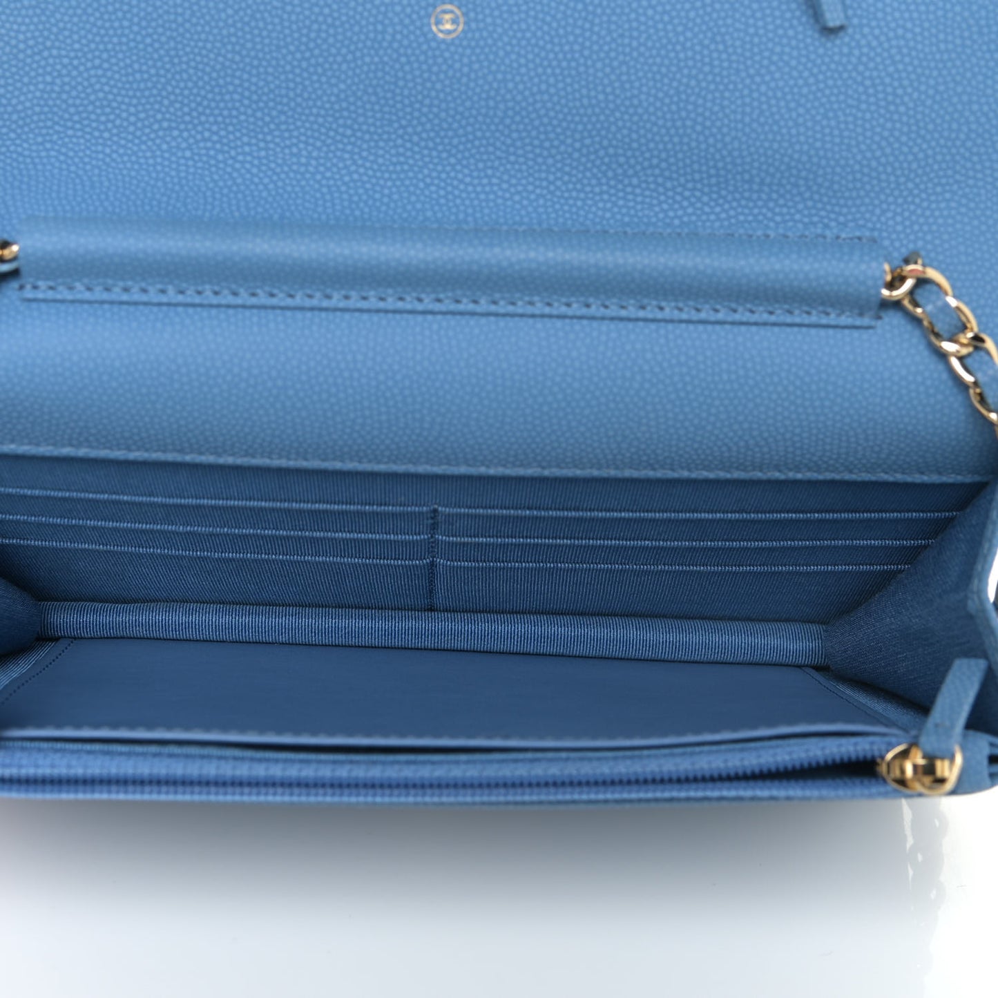 Caviar Flat Chevron Quilted Wallet On Chain WOC Blue